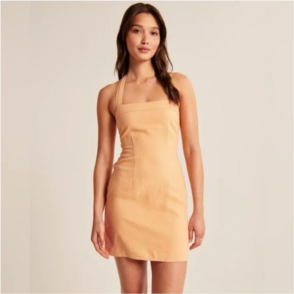 Abercrombie & Fitch Linen Blend Halter Dress, Orange, Size xs